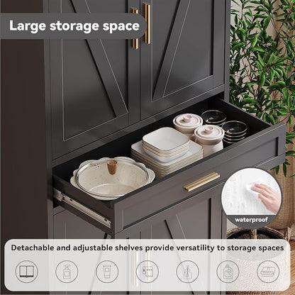Baborokic 71" Tall Metal Storage Cabinet with Drawer and Adjustable Shelves,Farmhouse Kitchen Pantry Storage Cabinet with Doors,Large Wide Cabinets for Craft Room,Office,Dining Room,Kitchen(Black)