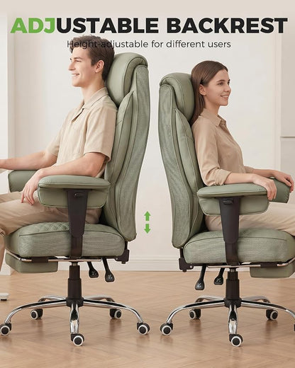 GTPLAYER Big and Tall Office Chair, High Back Computer Gaming Chair with Ergonomic Lumbar Support &Pocket Spring Cushion for Lower Back Pain Relief, Leather Executive Chair with Foot Rest, Green