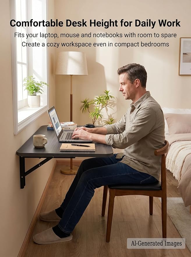 31" x 22.8" Wall Mounted Folding Desk, Floating Shelf Storage Table with Foldable Stand for Folding Tables for Balcony, Laundry, Kitchen, Home Office, Bedroom & Living Room (Grey)