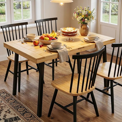 VINGLI 48 Inch Solid Wood Dining Table for 4-6, Oak Rectangular Kitchen Table with Waterproof Tabletop for Indoor & Outdoor Use, Pine Wood Dinner Table for Patio, Dining Room, Kitchen, Apartment