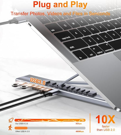 Mukiya 5-in-1 USB C Hub Adjustable Aluminum Laptop Stand, 4-Port USB A 3.0 with 5Gbps Data Transfer USB C Hub Docking Station [Charging Not Supported] for MacBookPro/Air/Dell/HP/Lenovo