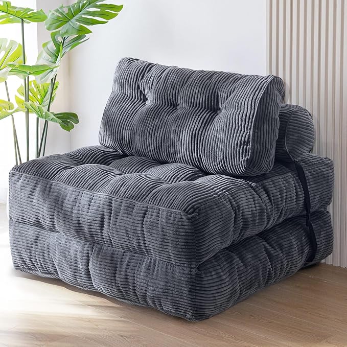 MAXYOYO Folding Sofa Bed, Convertible Chair with Pillow Foldable Couch with Back Support, Portable Fold Out Chair Bed Comfy Floor Sofa Lounge for Living Room Bedroom, Dark Grey, Single