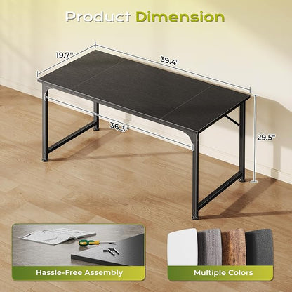 PRAISUN 39.4 Inch Computer Desk, Home Office Desk with Spacious Desktop, Modern Gaming Desk, Writing Study Table for Bedroom, Small Spaces, Work from Home Desk with Metal Frame, Black