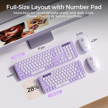 seenda COE202 Wireless Bluetooth Keyboard and Mouse Combo, Star Purple | USB & Dual Bluetooth for 3-Device Switching, Soft Quiet Round Keys, Silent Clicks, Full-Size for PC/Laptop/Mac/MacBook/iPad