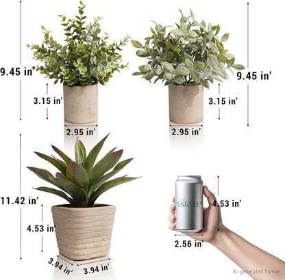3 Pack Small Fake Plants in Pulp Pot for Home Decor | Artificial Agave Plants Indoor, for Bathroom Bedroom Shelf Office Kitchen Room Decor, Easy to Clean, Lifelike Appearance