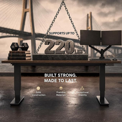FLEXISPOT E6 Bamboo 3-Stage Dual Motor Electric Standing Desk 48 x 24 Sit Stand Up Desk, Holds 220 lbs, Adjustable Height w/Memory Presets, Solid Walnut Bamboo Desktop & Black Frame, Ships in 2 Boxes