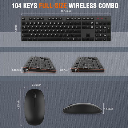 Wireless Keyboard and Mouse Combo, EDJO Silent Full Size Cordless USB Keyboard Mouse, 2.4GHz Lag-Free, Long Battery Life, for Computer, Laptop, PC, Chromebook, Windows (Black, 8 Pack)