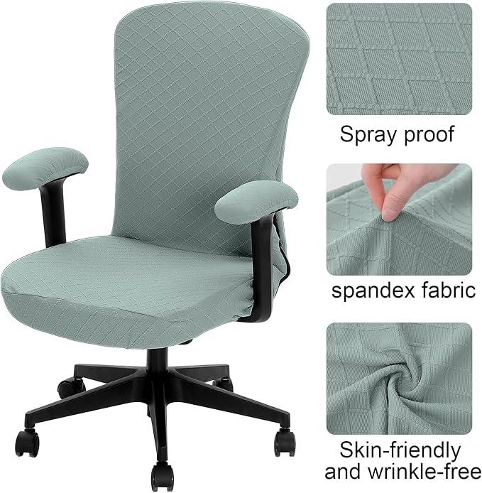 Tatuo 3 Pcs Computer Office Chair Cover Universal Rotating Chair Slipcovers Protector Removable Washable Office Armrest Covers with Zipper for High Back Seat Backrest(M,Argyle,Green)