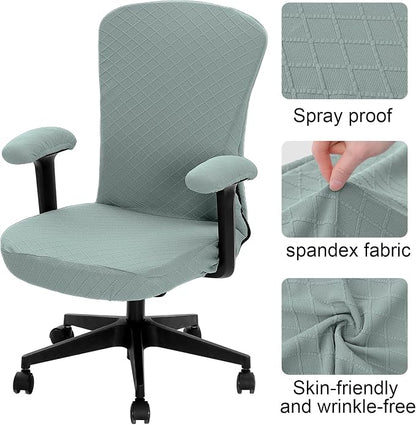Tatuo 3 Pcs Computer Office Chair Cover Universal Rotating Chair Slipcovers Protector Removable Washable Office Armrest Covers with Zipper for High Back Seat Backrest(M,Argyle,Green)