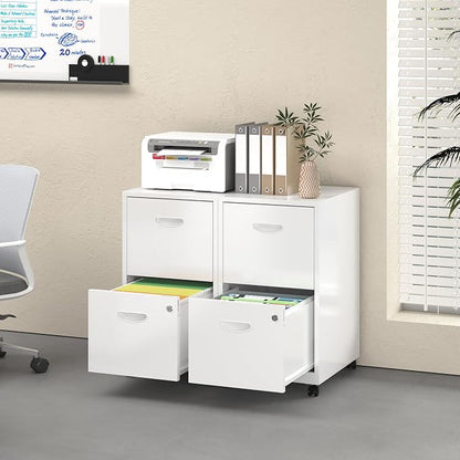 UNICOLY 2 Drawer File Cabinet with Lock, Filing Cabinets with Wheels, Rolling File Cabinets for Home Office, Metal Office File Cabinet, for Holding Letters and File Boxes, Assembly Required, White