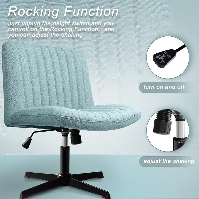 LEMBERI Fabric Padded Desk Chair No Wheels, Armless Wide Swivel Home Office Desk Chair,120°Rocking Mid Back Ergonomic Computer Task Vanity Chair for Office, Home, Make Up,Small Space, Bed Room