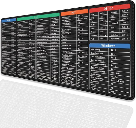 Large Extended Gaming Mouse Pad with Word Excel Office Software Excel Shortcuts PPT Windows,Stitched Edges Non-Slip Waterproof Rubber Base Mouse Pad for Office Desk Pad(27.5X11.8 in)