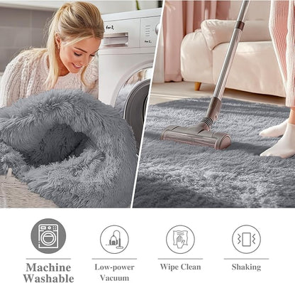 OLANLY Light Grey Round Rugs for Bedroom - Machine Washable, 9 ft Circle Area Rugs for Living Room, Soft and Fluffy Shaggy Carpet for Teen Girls and Boys, Nursery Rooms, Dorms, Home Decor Aesthetic