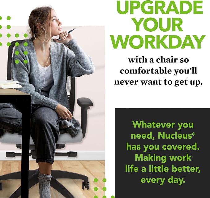 HON Nucleus Office Chair Ergonomic Desk Chair Suspended Seat Mesh Back for Home Office, Task Work - Synchro-Tilt Recline, Swivel Wheels, Adjustable Lumbar Support & Armrests, Black Frame, Gray