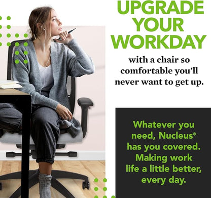 HON Nucleus Office Chair Ergonomic Desk Chair Suspended Seat Mesh Back for Home Office, Task Work - Synchro-Tilt Recline, Swivel Wheels, Adjustable Lumbar Support & Armrests, Black Frame, Gray