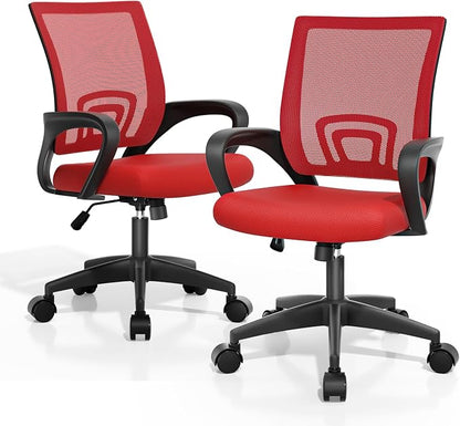 Magshion Ergonomic Office Chair Pack of 2, Mid-Back Mesh Desk Chair, Adjustable Swivel Computer Chair with Lumbar Support & Breathable Backrest for Gaming, Work, Study, 300 Lbs Capacity, Red