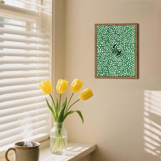 Framed Floral Black Cat Canvas Wall Art, Cute Black Cat in Daisy Field Painting, Animal Poster Print, Modern Home Aesthetic Wall Decor, Flowers Canvas Artwork for Bedroom Living Room 8x10 inch