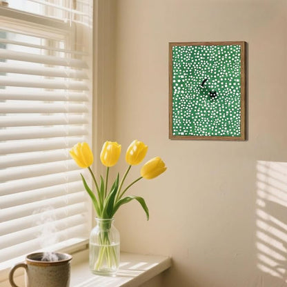 Framed Floral Black Cat Canvas Wall Art, Cute Black Cat in Daisy Field Painting, Animal Poster Print, Modern Home Aesthetic Wall Decor, Flowers Canvas Artwork for Bedroom Living Room 8x10 inch