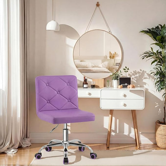 VECELO PU Leather Mid-Back Armless Vanity Chair Adjustable Height 360° Rolling Swivel for Home Office Work