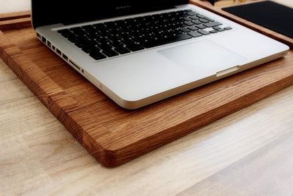 Personalized Solid Oak Wood Lap Desk Tray | Includes Mouse Pad & Slots for iMac & iPhone | Portable Laptop Stand, Phone & Tablet Holder | Multi-Tasking Mobile Workstation Idea for Him