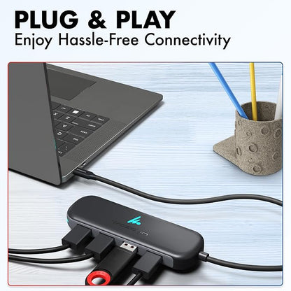 Type C to 4 Port Wozoyo USB 3.2 Hub, 4XUSB 5 Gbps, Data Transfer Upto 5Gbps, Plug & Play, Multiport Type C Hub with 30cm Cable, Compatible with MacBook, Tablet, Smartphones and Type C Enabled Devices
