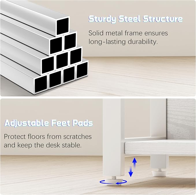L Shaped Gaming Desk with Power Outlets & RGB Lights, 46'' L- Shaped Desk Computer Corner Desk with Monitor Stand & Storage Shelf & Hook, Home Office Desk Writing Desk, White
