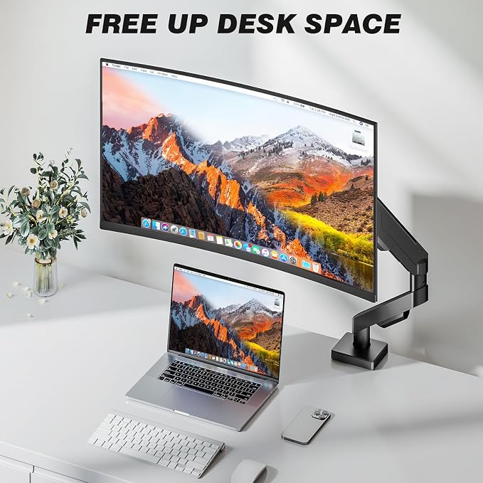 5Rcom Single Monitor Arm for 13 to 35 Inch Screens, Fully Adjustable Heavy Duty Monitor Mount Holds up to 22 lbs, Fast Install Computer Monitor Stand withCable Management Design, Black