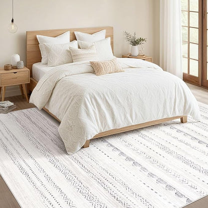 Nakagishi 10x13 Area Rugs Living Room: Washable Boho Large Neutral Soft Farmhouse Rug Stain Resistant Modern Moroccan Non-Slip Indoor Floor Carpet for Bedroom Nursery Kids Playroom Office- Gray