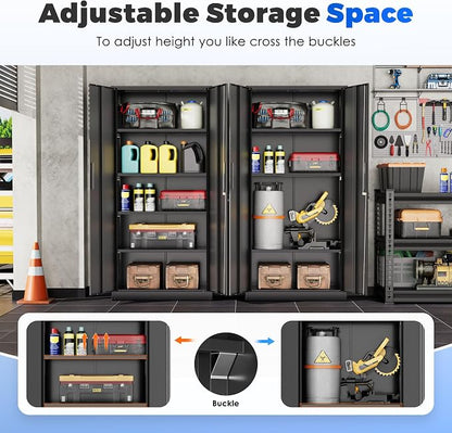INTERGREAT Garage Storage Cabinet with Doors and Shelves, Metal Storage Cabinets with Lock, Lockable Steel Supply Cabinet for Home Office, Warehouse, Black