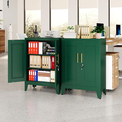 Green Metal Storage Cabinet, 36" Tall Locking Storage Cabinet with 2 Adjustable Shelves, Steel Locker Organizer, for Office, Home, School, 11.81" D x 23.62" W x 35.83" H