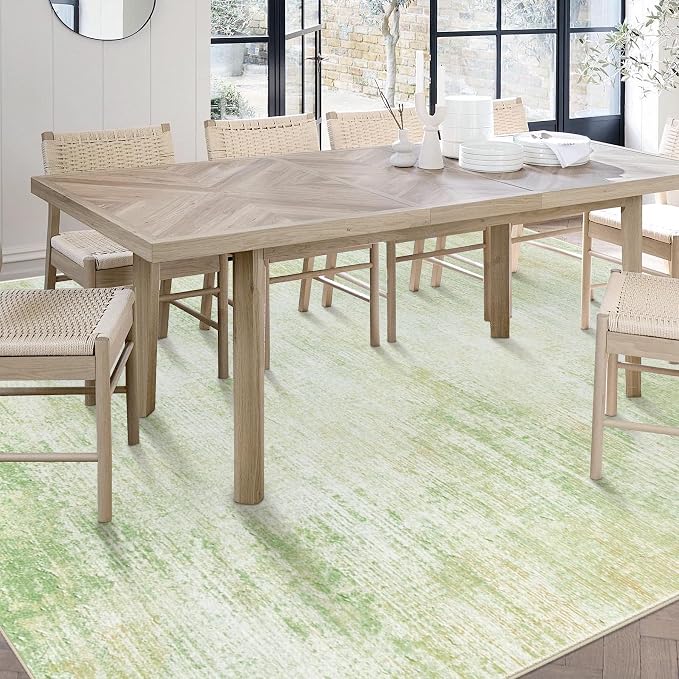 Area Rugs 5x7 Living Room: Washable Rug Modern Abstract Rugs Soft Non Slip Neutral Rug Stain Resistant Indoor Carpet for Bedroom Kitchen Dining Room Nursery Home Office Rugs(Green,5'x7')