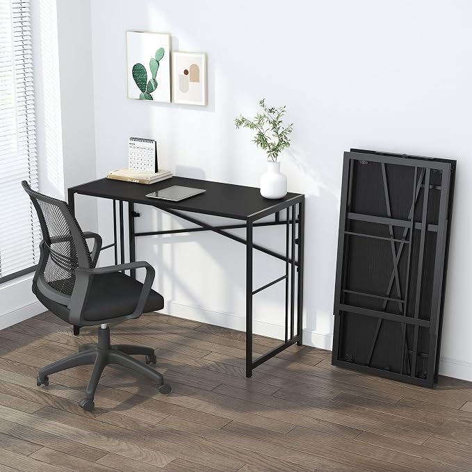 Lutown-Teen Folding Desk 40 inch Writing Gaming Computer Camping Desk, No Assembly Required Home Office Table, Black