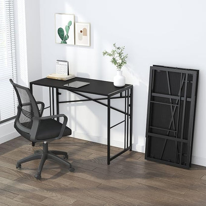 Lutown-Teen Folding Desk 40 inch Writing Gaming Computer Camping Desk, No Assembly Required Home Office Table, Black