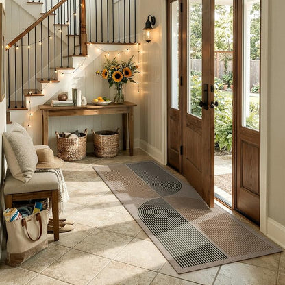 Lahome Enfys Modern Rainbow Easy Jute Rug, 2x6 Kitchen Runner Washable Rug Runners for Hallways Farmhouse Carpet, Non Slip Indoor Outdoor Runner Contemporary Door Mat for Laundry Porch