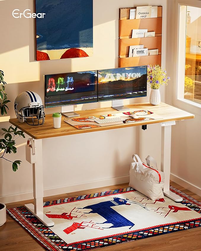 ErGear Height Adjustable Electric Standing Desk, 63 x 28 Inches Sit Stand up Desk, Memory Computer Home Office Desk, Light Vintage Brown