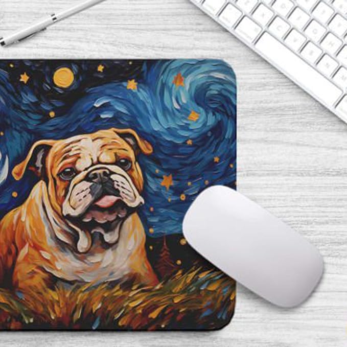 Starry Night Bulldog Mouse Pad for Computer Laptop Home Office Gaming Working Desk Desktop Accessories Non-Slip Rubber Mouse Pad for Dog Lovers