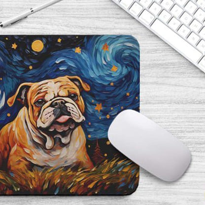 Starry Night Bulldog Mouse Pad for Computer Laptop Home Office Gaming Working Desk Desktop Accessories Non-Slip Rubber Mouse Pad for Dog Lovers