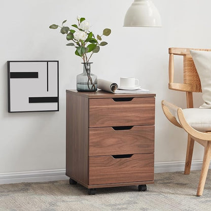 Farini 3-Drawer Vertical Filing Cabinet Rolling Wood Mobile File Cabinets Under Desk for Home Office with Casters,Brown,Fully-Assembled