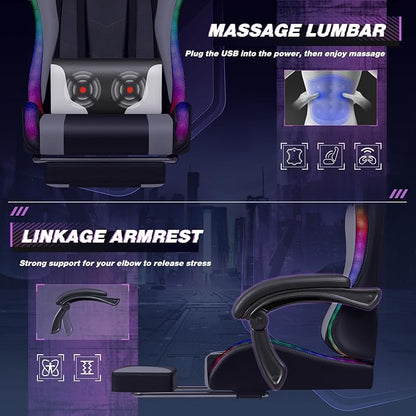 Homall Gaming Chair, Video Game Chair with Footrest and Massage Lumbar Support, Ergonomic Computer Chair Height Adjustable with Swivel Seat and Headrest (RGB Lvory)