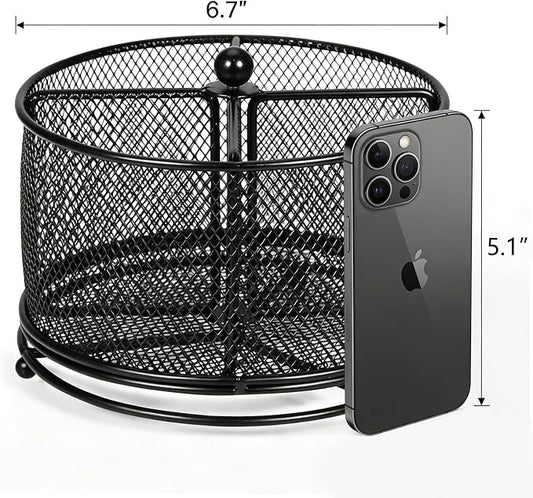 360°Rotating Desk Organizer, Pen Holder for Desk with 4 Compartments, Silverware Organizer for Kitchen Counter,Vanity Makeup Brush Stand, Multi-Functional Pencil Holder for Supplies