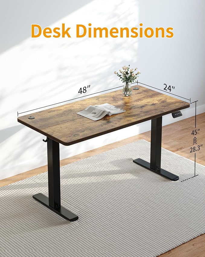 CubiCubi Electric Standing Desk, 48 x 24 Inches Height Adjustable Sit Stand Desk, Ergonomic Home Office Computer Workstation, Rusticbrown