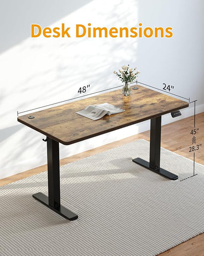 CubiCubi Electric Standing Desk, 48 x 24 Inches Height Adjustable Sit Stand Desk, Ergonomic Home Office Computer Workstation, Rusticbrown
