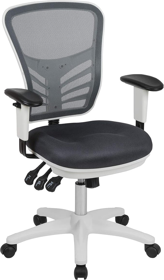 Flash Furniture Nicholas Mid-Back Swivel Office and Gaming Chair, Ergonomic Mesh Office Chair with Adjustable Lumbar Support and Height, Gray/White