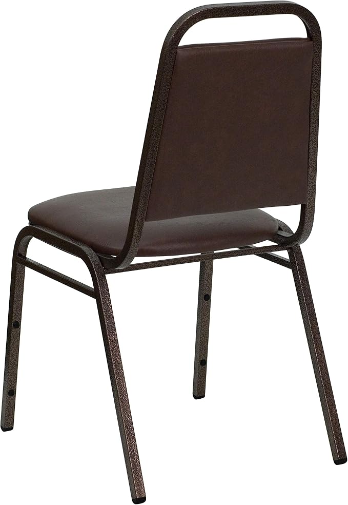 Flash Furniture 4 Pack HERCULES Series Trapezoidal Back Stacking Banquet Chair in Brown Vinyl - Copper Vein Frame