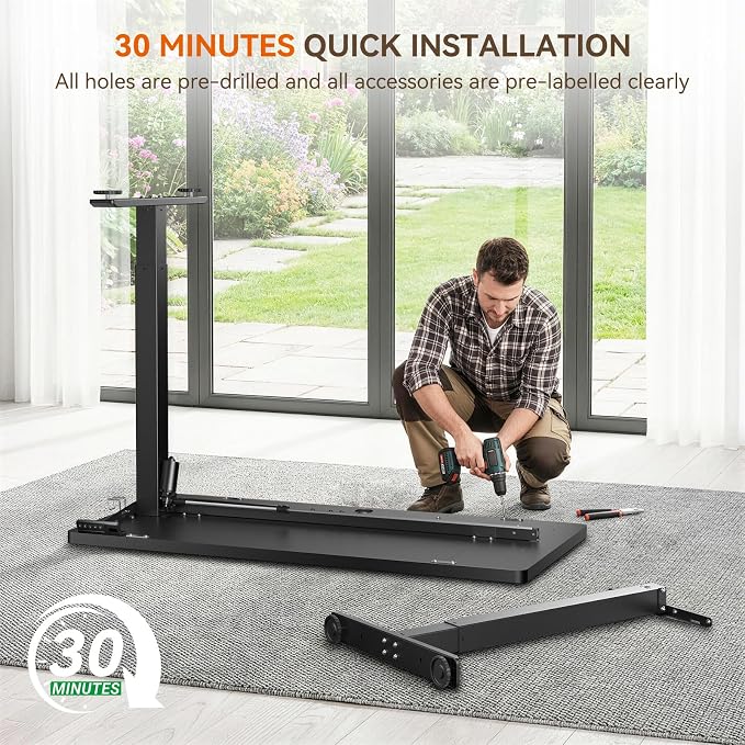 Standing Desk, 63 x 24 Inches Electric Height Adjustable Desk, Sit Stand up Desk, Memory Computer Home Office Gaming Desk with 3 Preset Heights, Table Cable Management Box,Black