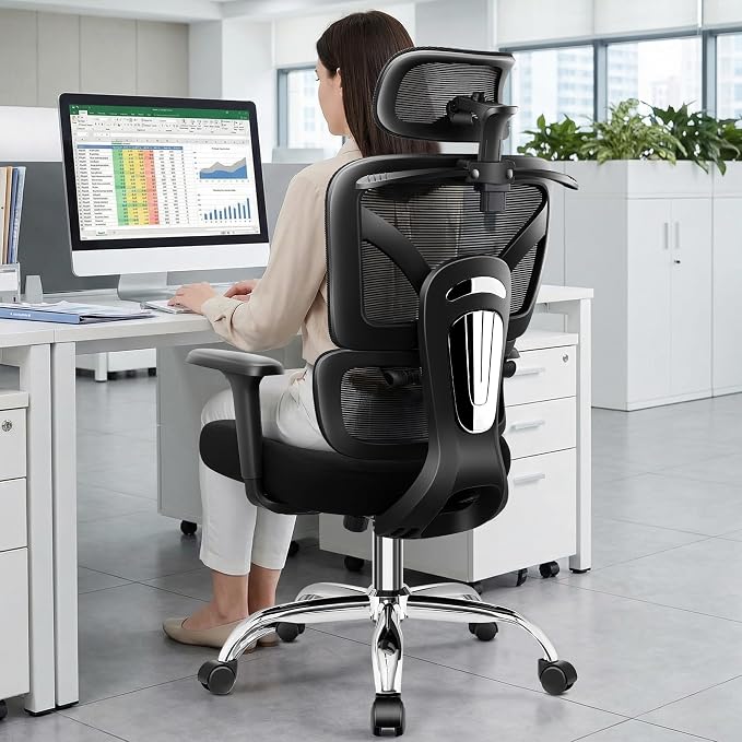 Ergonomic Office Chair, High Back Mesh Desk Chairs Comfy with Adjustable Lumbar Support, Home Computer Gaming Chair with 3D Headrest for Long Hours, 6 Pack