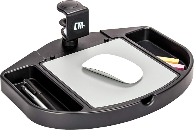 Desk Tray Add-on - CTA Desk Add-on Bundle with Keyboard Tray, Desk Organizer, Heavy-Duty Metal Keyboard, Mouse Tray, Organizer Tray Compartments, and Cable Routing Column (PC-DAB) - Black
