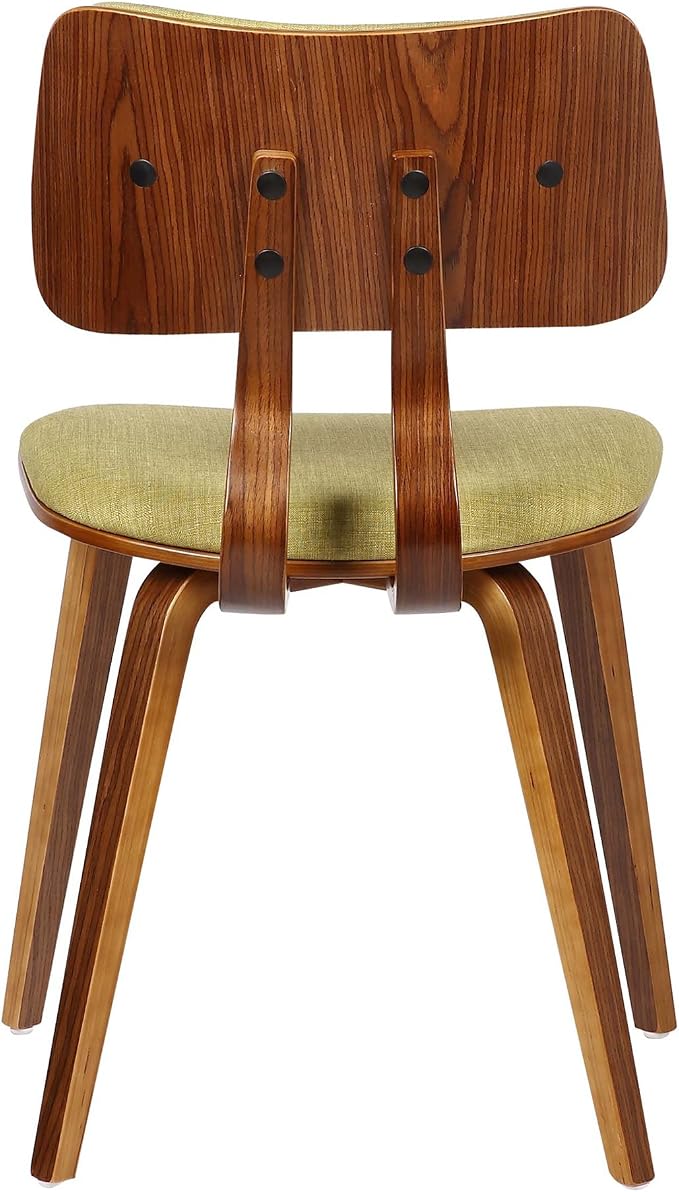 Armen Living Jaguar Mid-Century Dining Chair in Walnut Wood and Green Fabric - Set of 2