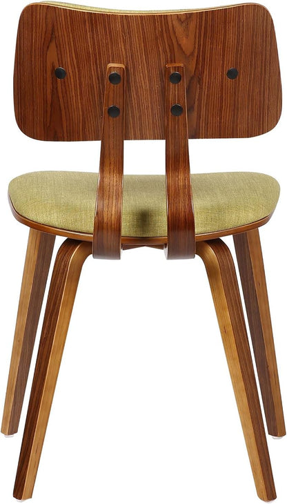 Armen Living Jaguar Mid-Century Dining Chair in Walnut Wood and Green Fabric - Set of 2