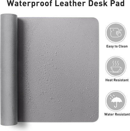 Aothia Leather Desk Pad Protector, Mouse Pad, Office Desk Mat, Non-Slip PU Leather Desk Blotter, Laptop Desk Pad, Waterproof Desk Writing Pad for Office and Home (31.5" x 15.7", Light Grey)